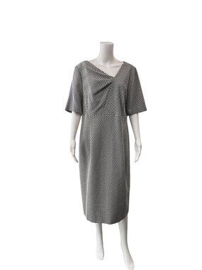 Escada Black White Herringbone Pleated Short Sleeve Dandruf Dress size 14/46